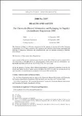 SI 2337 2008 The Chemicals (Hazard Information and Packaging for Supply) (Amendment) Regulations 2008