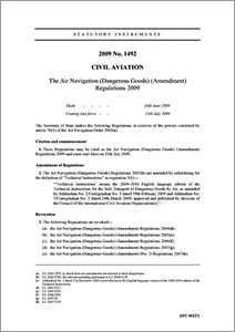 SI 1492 2009 The Air Navigation (Dangerous Goods) (Amendment) Regulations 2009